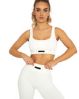 Ribbed Scoop Neck Sports Bra - Creamy White