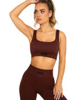 Ribbed Scoop Neck Sports Bra - Chocolate Brown