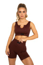 Ribbed Sleeveless Crop Top - Chocolate Brown