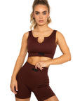 Ribbed Sleeveless Crop Top - Chocolate Brown