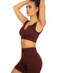 Ribbed Sleeveless Crop Top - Chocolate Brown