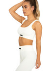 Ribbed Scoop Neck Sports Bra - Creamy White