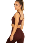 Ribbed Scoop Neck Sports Bra - Chocolate Brown