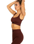 Ribbed Scoop Neck Sports Bra - Chocolate Brown