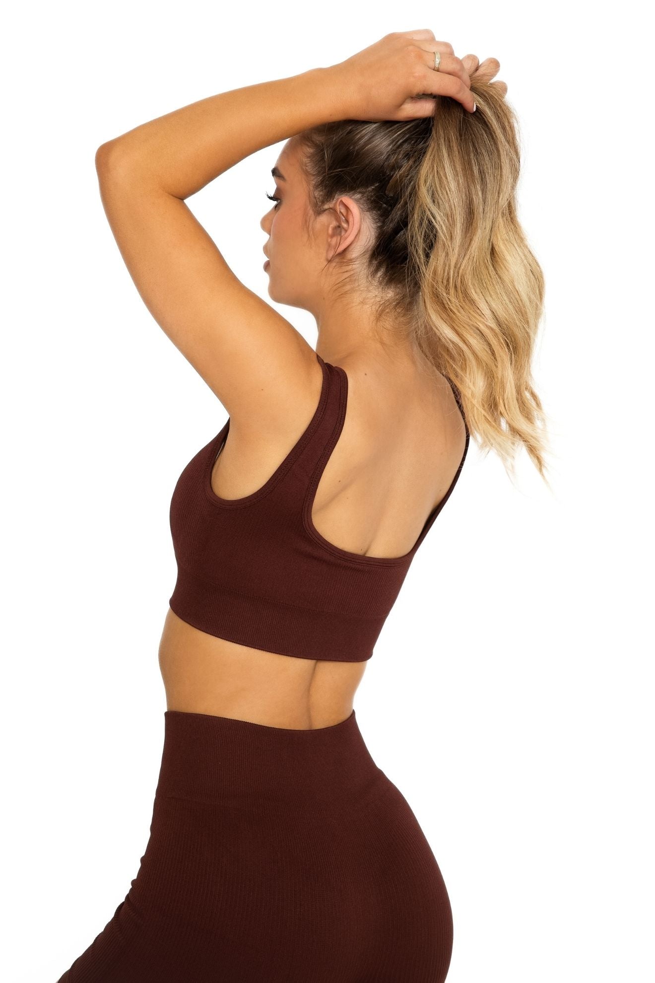 Ribbed Sleeveless Crop Top - Chocolate Brown